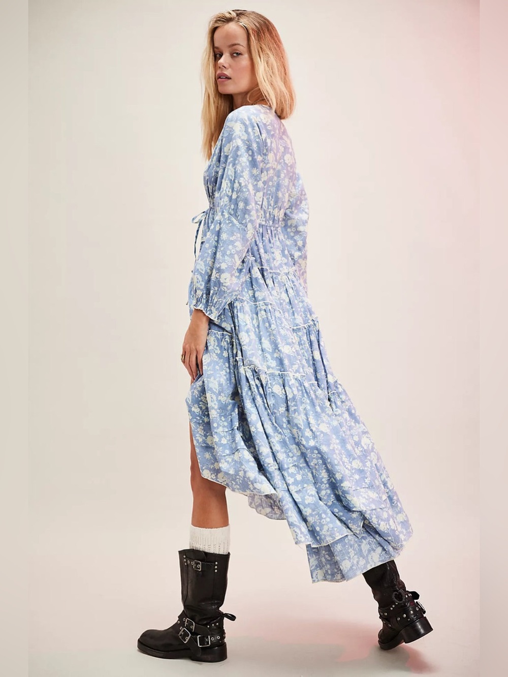 NWT FREE PEOPLE Pappiet Midi Dress | Blue Combo MSRP $168 Size L - Picture 4 of 10